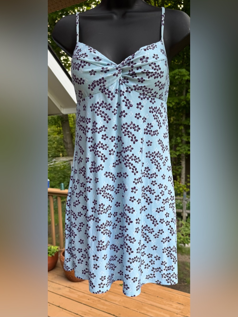 Alfani Light Blue Floral-Print Spaghetti-Strap Mini Dress